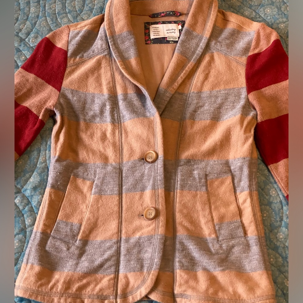 SALE 3/$30 Anthropologie Saturday Sunday jacket, stretch multi color striped,xs - Picture 3 of 8